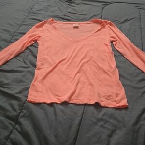 PINK Victoria's Secret Coral Long Sleeve V-Neck Top